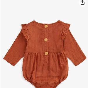 Little girls Pumpkin or burnt orange linen onesie romper